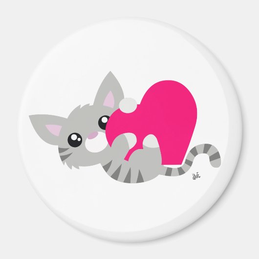 Valentine's Day Gray Kitty Button Magnet (Vorne)