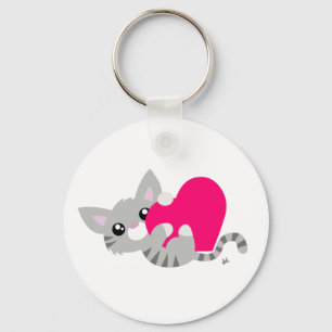 Valentine's Day Gray Kitty Schlüsselanhänger