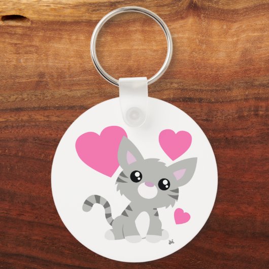 Valentine's Day Gray Kitty Schlüsselanhänger (Vorderseite)