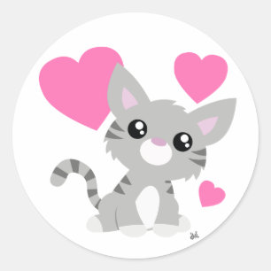 Valentine's Day Gray Kitty Sticker