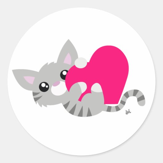 Valentine's Day Gray Kitty Sticker (Vorderseite)