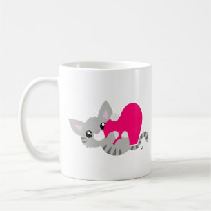 Valentine's Day Gray Kitty Tasse