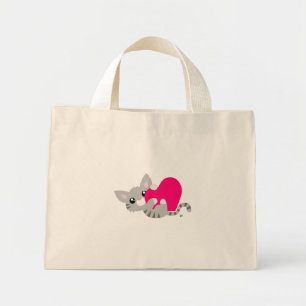 Valentine's Day Gray Kitty Tote Bag Mini Stoffbeutel