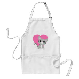 Valentine's Day Gray Kitty White Schürze