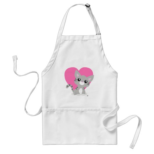 Valentine's Day Gray Kitty White Schürze (Vorne)