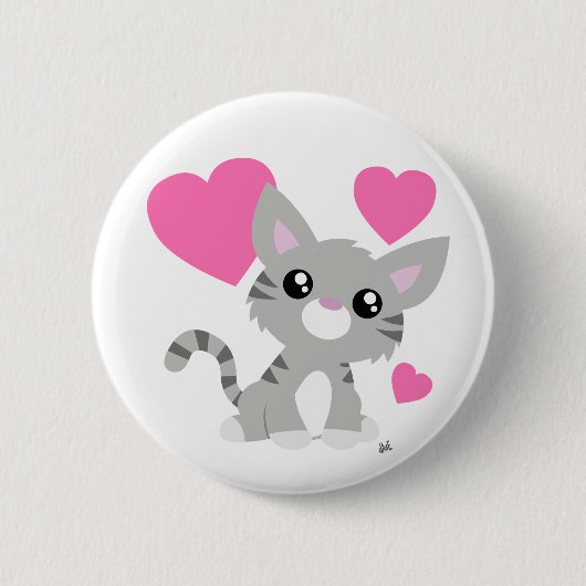 Valentine's Day Grey Kitty Button (Vorderseite)