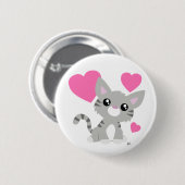 Valentine's Day Grey Kitty Button (Vorne & Hinten)