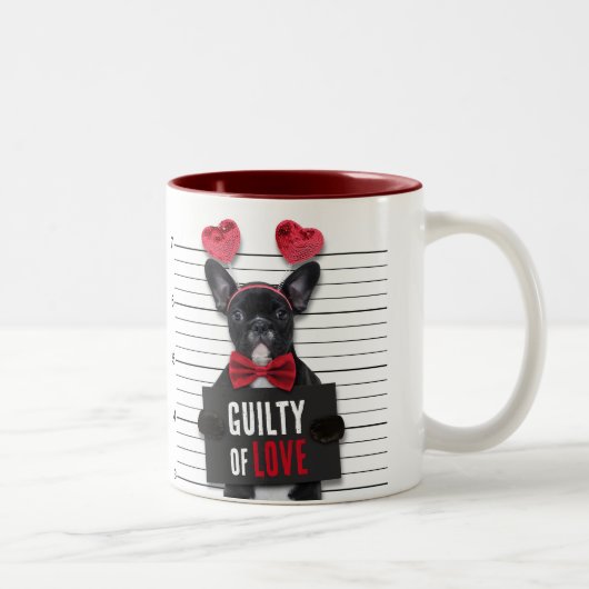 Valentine's Day Guilty Liebe Hund Funny Mugshot Zweifarbige Tasse (Rechts)