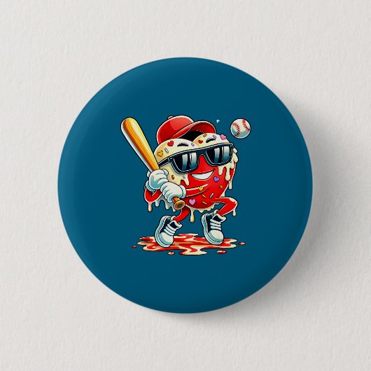 Valentines Day Heart Baseball Drip Ice Cream Boys Button (Vorderseite)