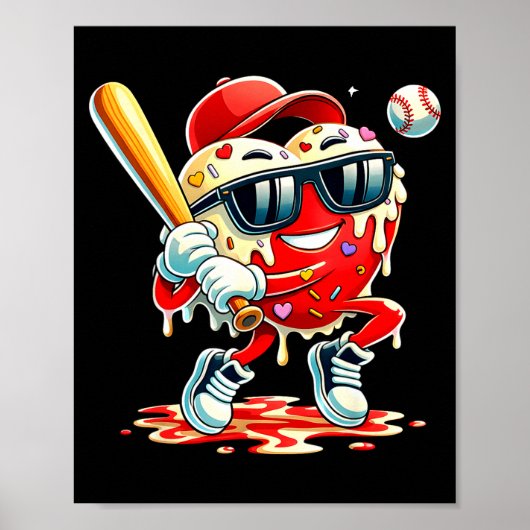 Valentines Day Heart Baseball Drip Ice Cream Boys  Poster (Vorne)