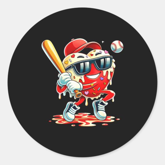 Valentines Day Heart Baseball Drip Ice Cream Boys  Runder Aufkleber (Vorderseite)