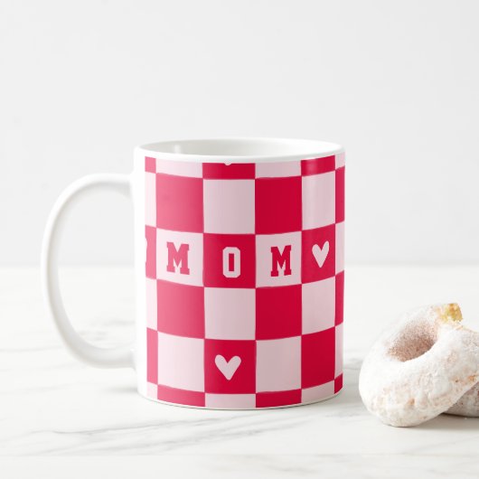 Valentine's Day Heart Checkered Mom Mug Kaffeetasse (Mit Donut)