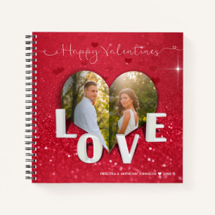 Valentine's Day Heart Foto Red Glitzer Notebook Notizblock