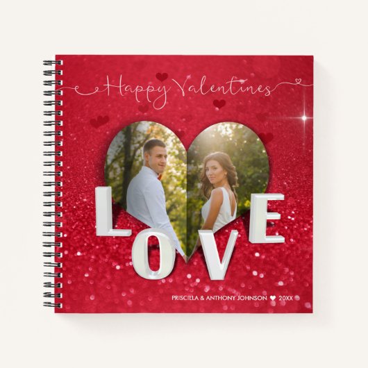 Valentine's Day Heart Foto Red Glitzer Notebook Notizblock (Vorderseite)