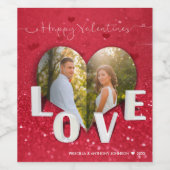 Valentine's Day Heart Foto Roter Glitzer Weinkarte Weinetikett (Einzelnes Label)