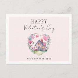 Valentine's Day Heart House Wasserfarbe Feiertagspostkarte