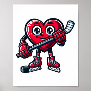Valentine's Day Heart Ice Hockey Player Sport Poster