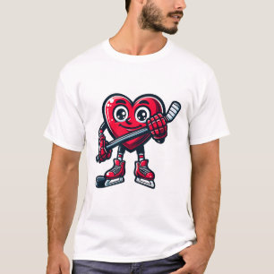 Valentine's Day Heart Ice Hockey Player Sport T-Shirt