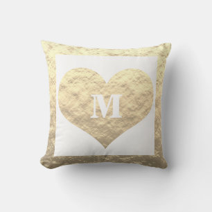 Valentine's Day Heart Monogram Initials Gold White Kissen