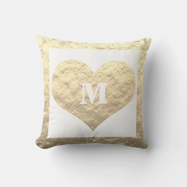 Valentine's Day Heart Monogram Initials Gold White Kissen (Vorderseite)