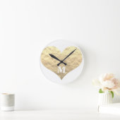 Valentine's Day Heart Monogram Initials Gold White Runde Wanduhr (Zuhause)