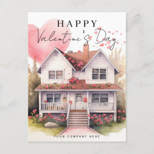 Valentine's Day Heart Watercolor House Realty Feiertagspostkarte