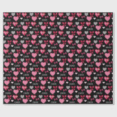 Valentine's Day Hearts and Ribbons Pink Red Black Geschenkpapier (Flach)