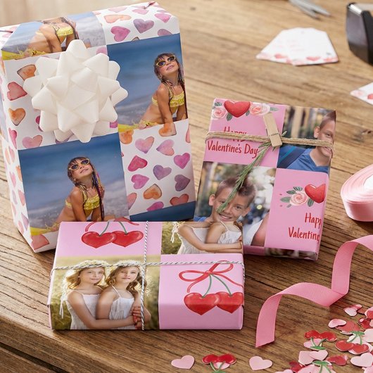 Valentine's Day Hearts and Square Photos Set of 3 Geschenkpapier Set