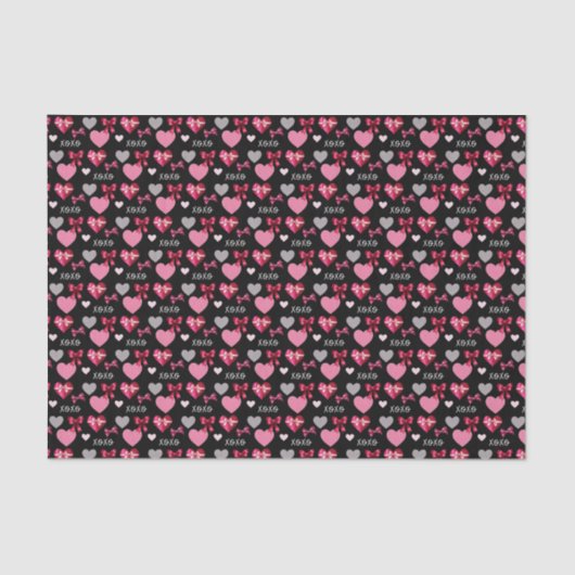 Valentine's Day Hearts, Bows and XOXO Patterned Seidenpapier (Vorderseite)