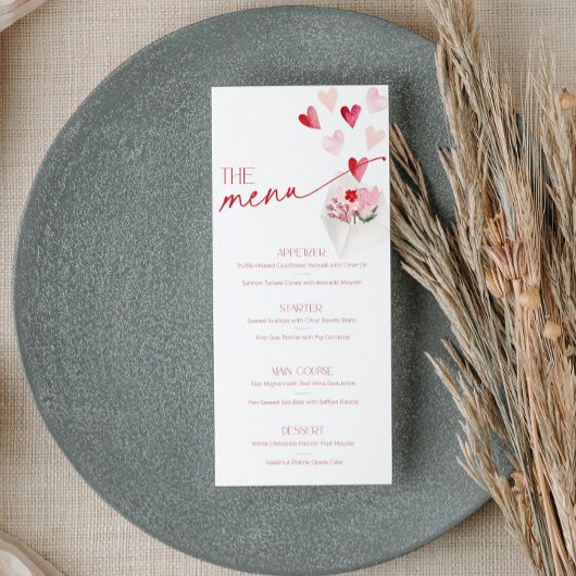 Valentines Day Hearts Food and Drinks Menu Card
