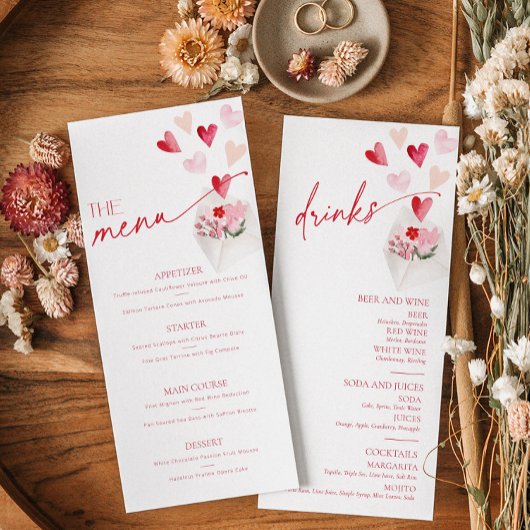 Valentines Day Hearts Food and Drinks Menu Card