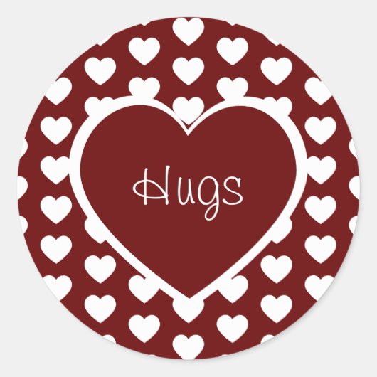 Valentine's Day Hearts Hugs Dark Red Runder Aufkleber (Vorderseite)