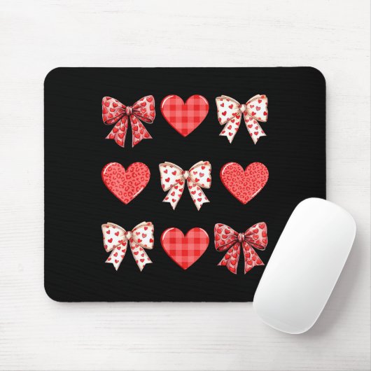 Valentines Day Hearts Leopard Coquette Bow Women G Mousepad (Mit Mouse)