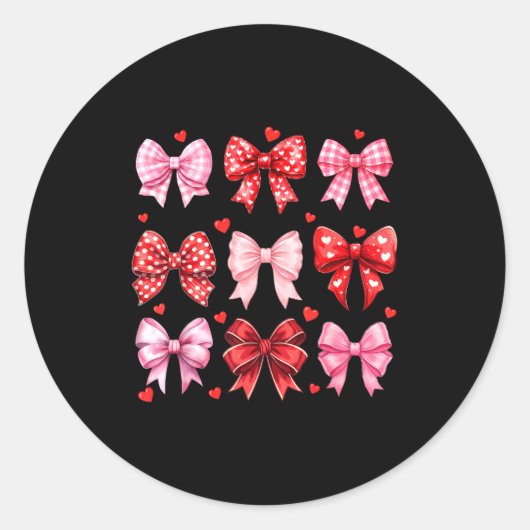 Valentines Day Hearts Leopard Coquette Bow Women G Runder Aufkleber (Vorderseite)