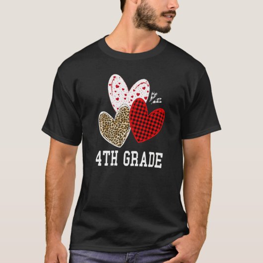 Valentines Day Hearts Leopard Red Plaid 4th Grade T-Shirt (Vorderseite)