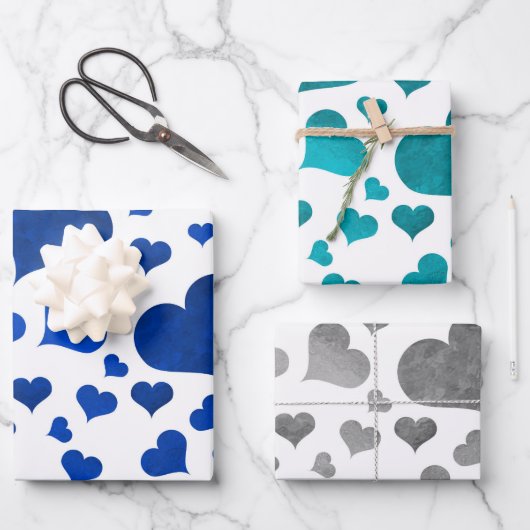 Valentine's Day Hearts Wrapping Paper - Blue Geschenkpapier Set (Vorderseite)
