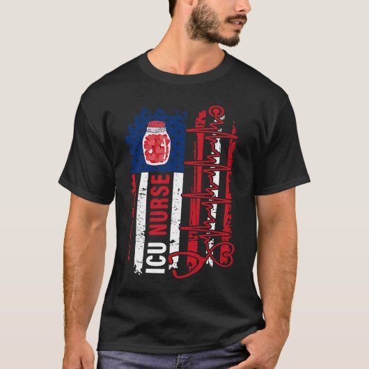 Valentines Day ICU Nurse Stethoscope American Flag T-Shirt (Vorderseite)