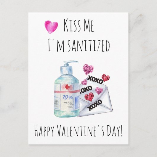 Valentine's Day Kiss me I'm Sanitized Quarantine Postkarte (Vorderseite)