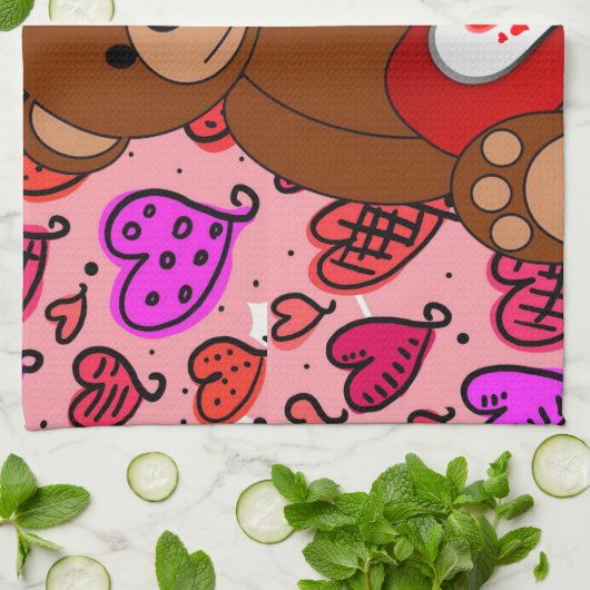 Valentine's Day Kitchen Handtuch, Teddy Bear Geschirrtuch (Gefaltet)