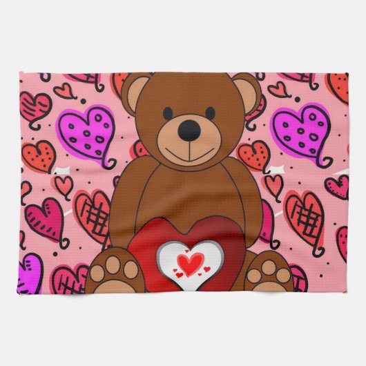 Valentine's Day Kitchen Handtuch, Teddy Bear Geschirrtuch (Horizontal)