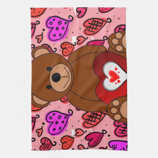 Valentine's Day Kitchen Handtuch, Teddy Bear Geschirrtuch (Vertikal)