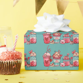 Valentine's Day Latte Cadet Blue Wrapping Paper Geschenkpapier