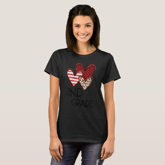 Valentines Day Leopard 2nd Grade Teacher Buffalo P T-Shirt (Vorne ganz)