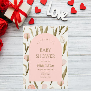 Valentine's Day Light Pink Floral Baby Girl Dusche Einladung