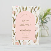 Valentine's Day Light Pink Floral Baby Girl Dusche Einladung (Stehend Vorderseite)