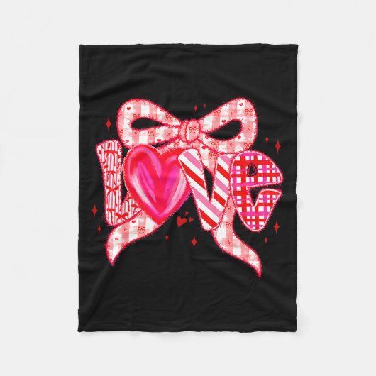 Valentines Day Love Funny Coquette Bow Checkered N Fleecedecke (Vorderseite)