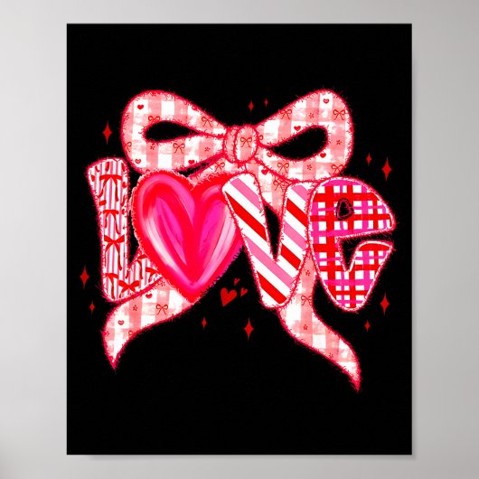 Valentines Day Love Funny Coquette Bow Checkered N Poster (Vorne)