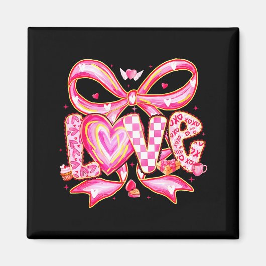 Valentines Day Love Funny Coquette Bow Checkered X Magnet (Vorne)