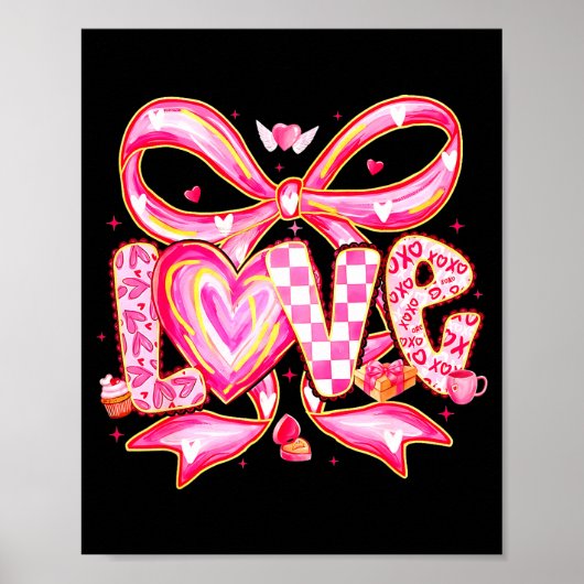 Valentines Day Love Funny Coquette Bow Checkered X Poster (Vorne)