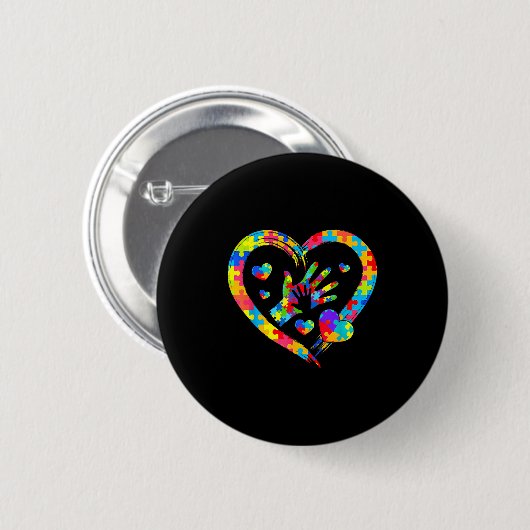Valentines Day Love Heart Autism Awareness Puzzle Button (Vorne & Hinten)